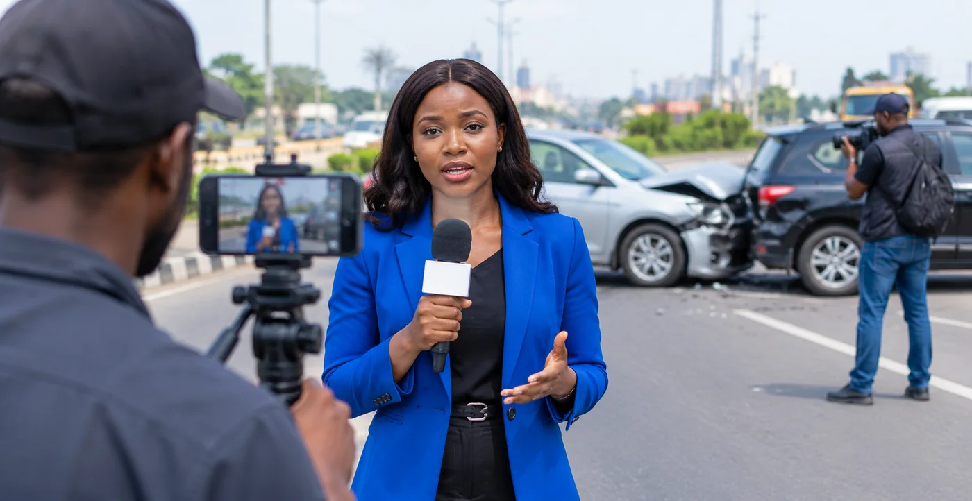 A field reporter going live with Broadcast Cam Reporter Mode