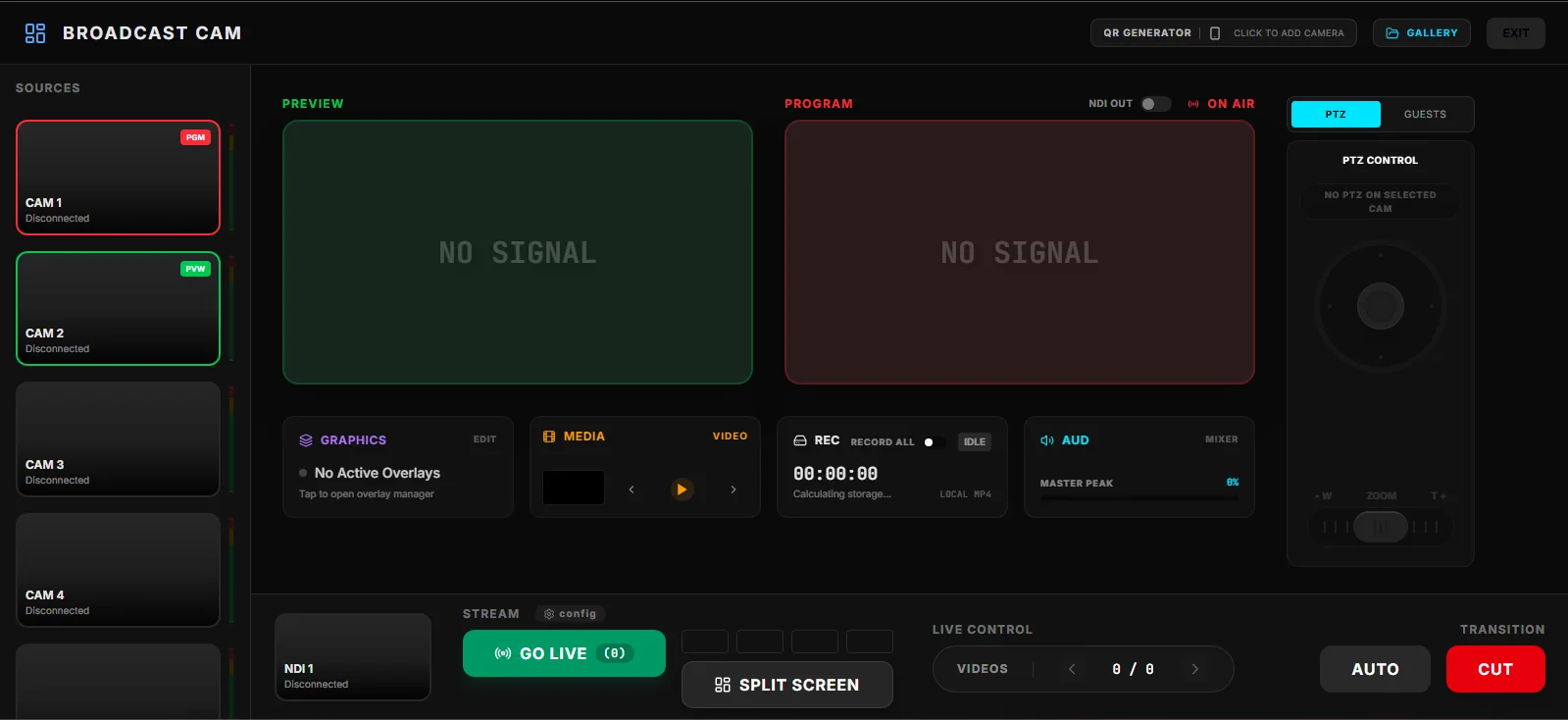 The Broadcast Cam Multicam switcher with preview and program